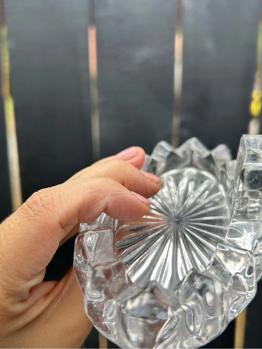 Fostoria American Clear glass individual ashtray with match stand
